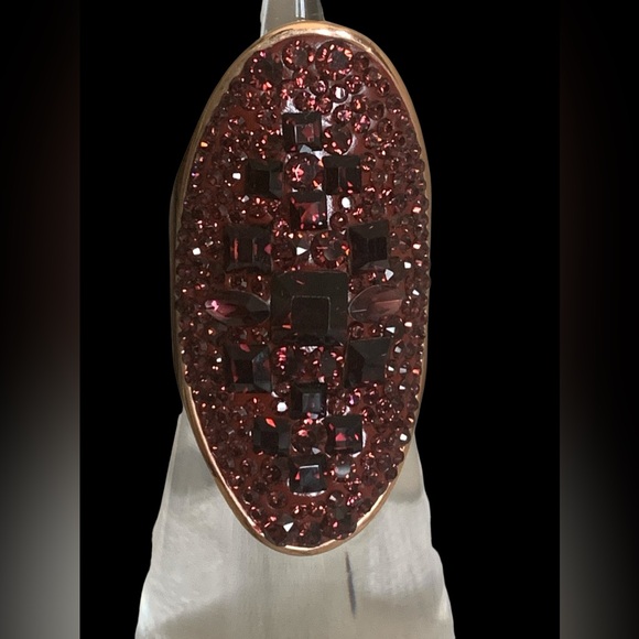 HENRI BENDEL Rose Gold Plated Red Druzy Stone Elongated Woman’s Ring Jewelry - Picture 9 of 9